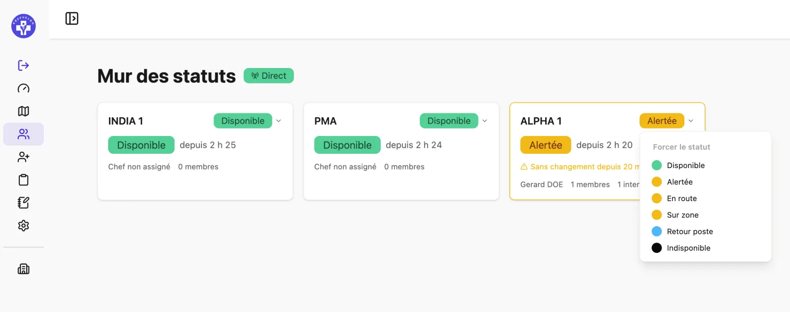 Mur des statuts d’engagement des équipes d’un dispositif